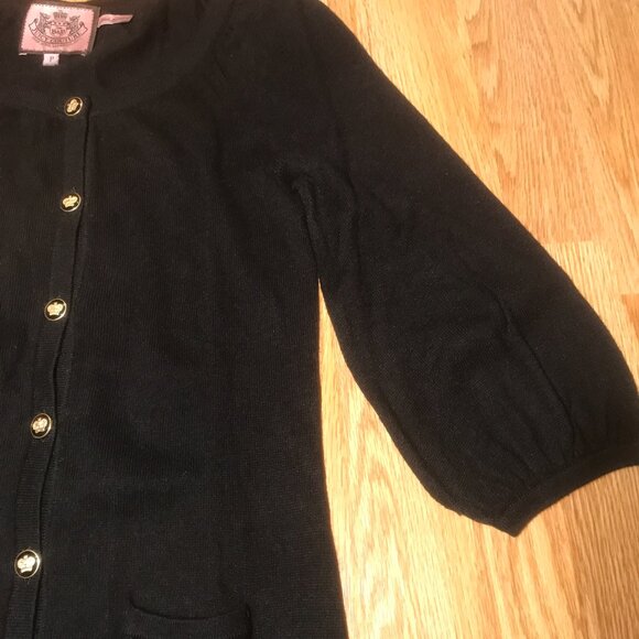 Juicy Couture Black Cashmere Blend Cardigan Sweater with Gold Crown Buttons xs - Picture 5 of 8